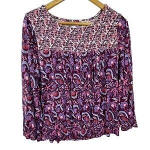 Lucky Brand long sleeve peasant blouse/ top Sz L Burgundy Boho Gypsy Festival